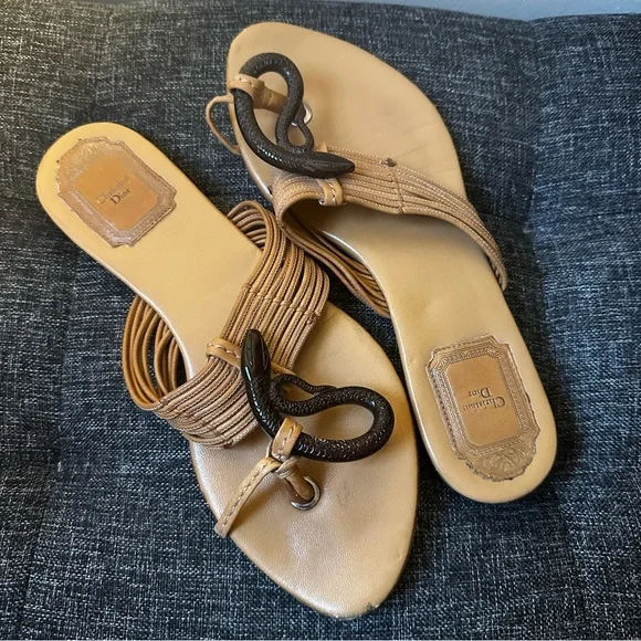 Dior Tan Sandals with Black Embellishments - Picture 6 of 6